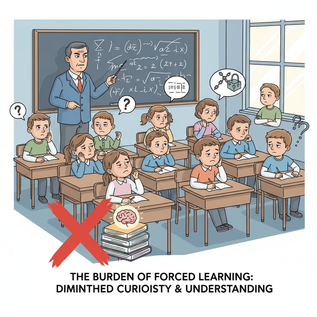 A group of students with different expressions, some frustrated and some disinterested, while sitting in a classroom, highlighting the negative impact on educational effects due to forced learning Frustrated and disinterested students indicating the failure of educational effects caused by forced learning in the school system