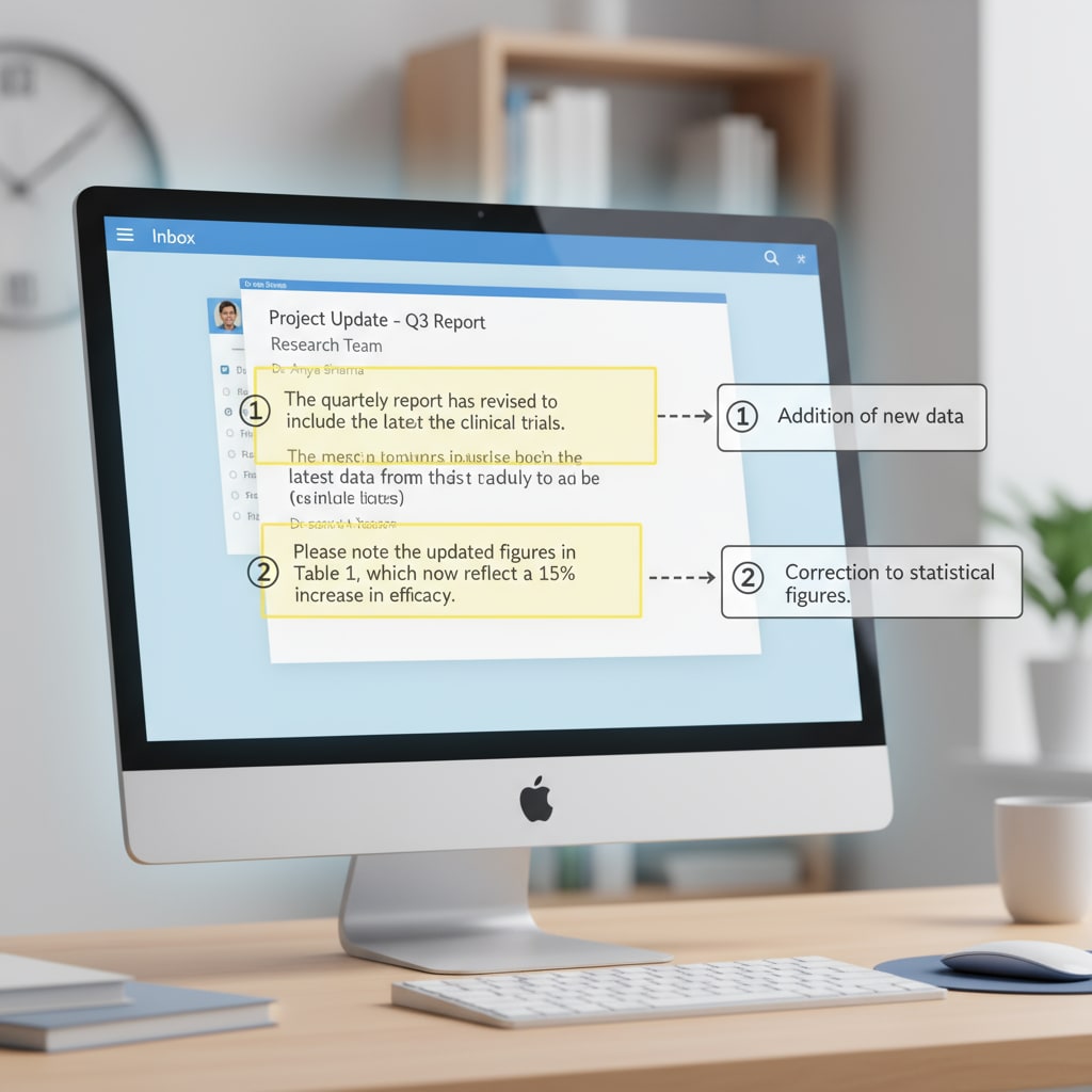 A computer screen shows an email interface, and certain parts of the email text are highlighted, indicating the modified areas. A computer screen displaying a modified email related to the Department of Education email modification controversy