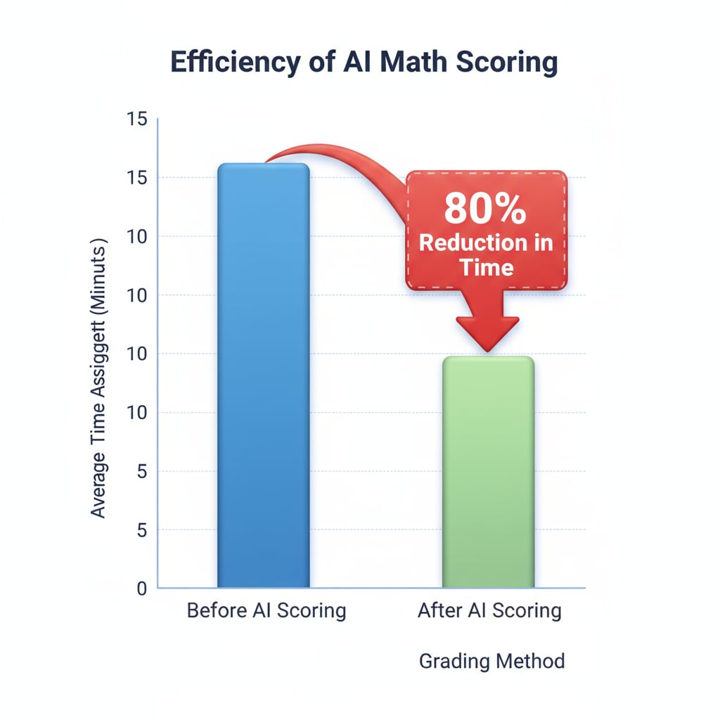 A bar graph comparing the time taken to grade math assignments before and after using AI math scoring tools. The reduction in time is clearly visible. Graph showing the impact of AI math scoring tools on reducing teachers' grading time and improving efficiency.