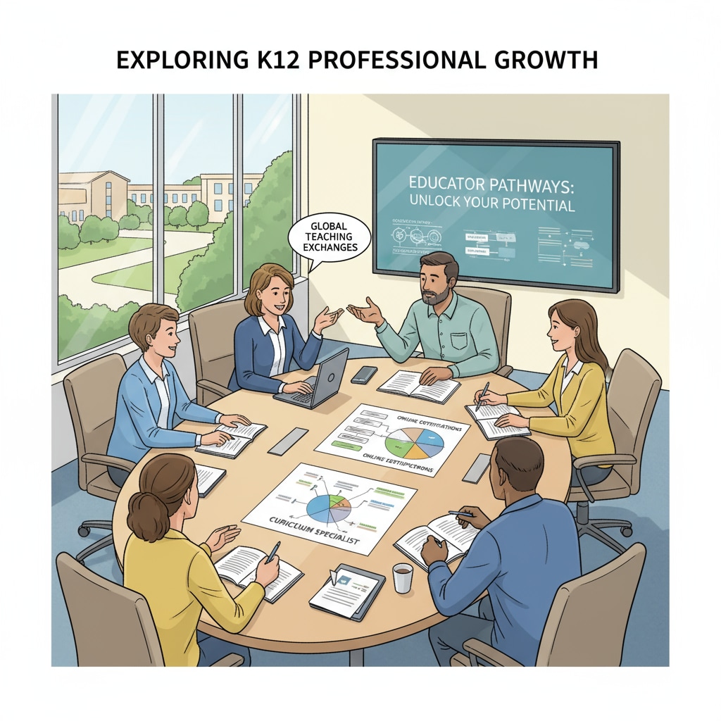 A group of K12 educators are sitting around a table, engaged in a discussion about various education opportunities available to them. K12 educators discussing University of Phoenix free degree for career development