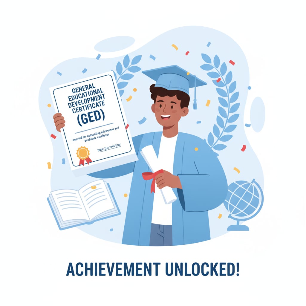 A person holding a GED certificate, smiling, signifying achievement Person achieving success with GED in the context of career prospects