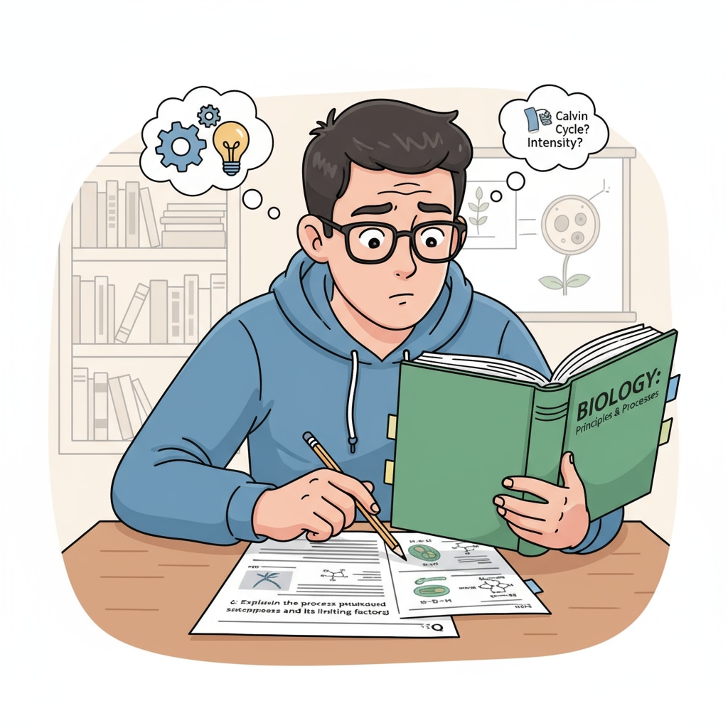 A student analyzing an exam question and referring to a textbook for theoretical answers. The student has a focused expression, trying to find the relevant theories to solve the exam problem. A hands-on learner using reverse learning to connect exam questions with theoretical knowledge