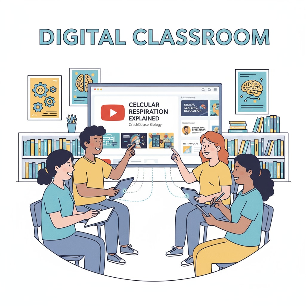 Students watching YouTube educational videos for K12 subject learning