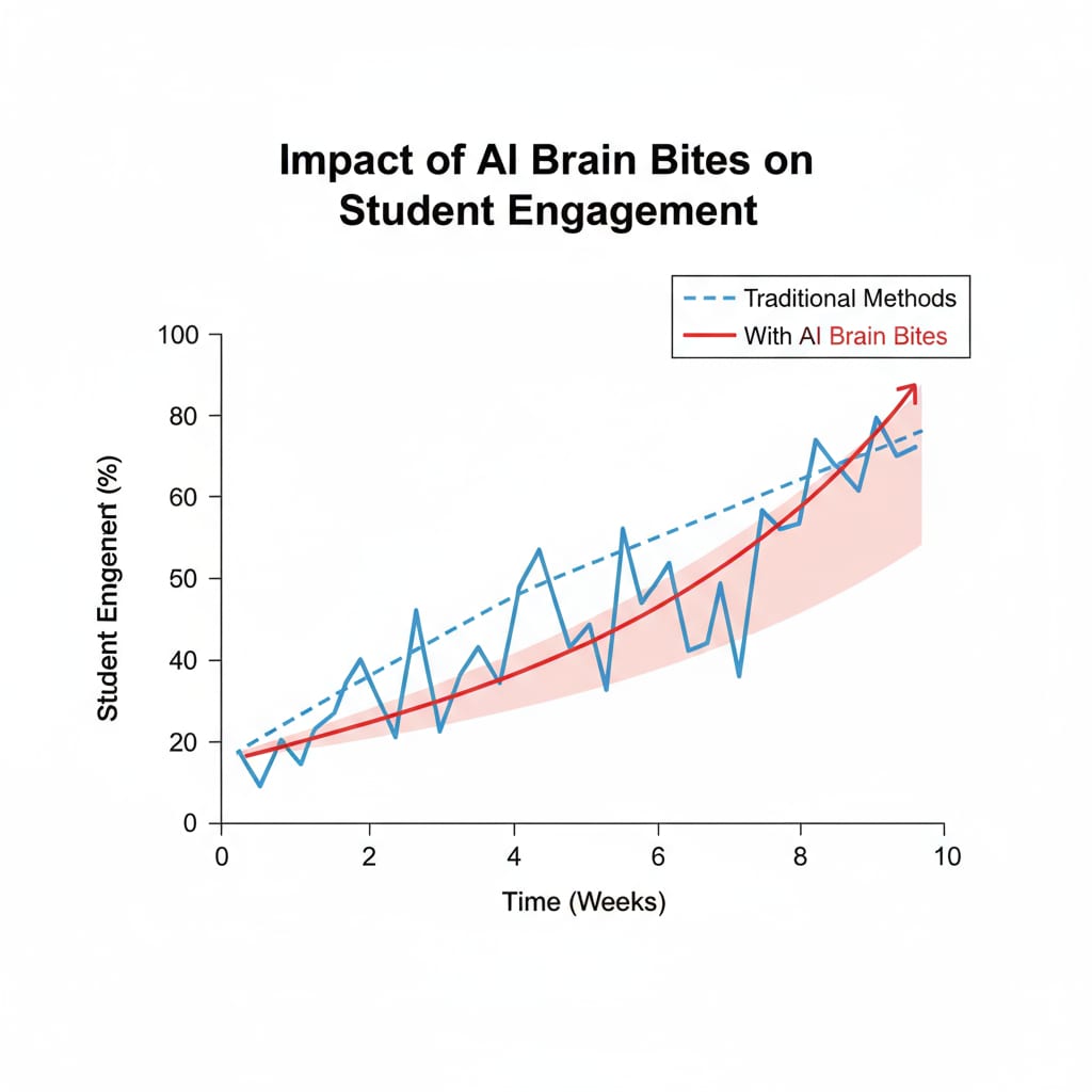 A graph depicting the increase in student engagement after using AI Brain Bites Graph showing increased student engagement with AI Brain Bites