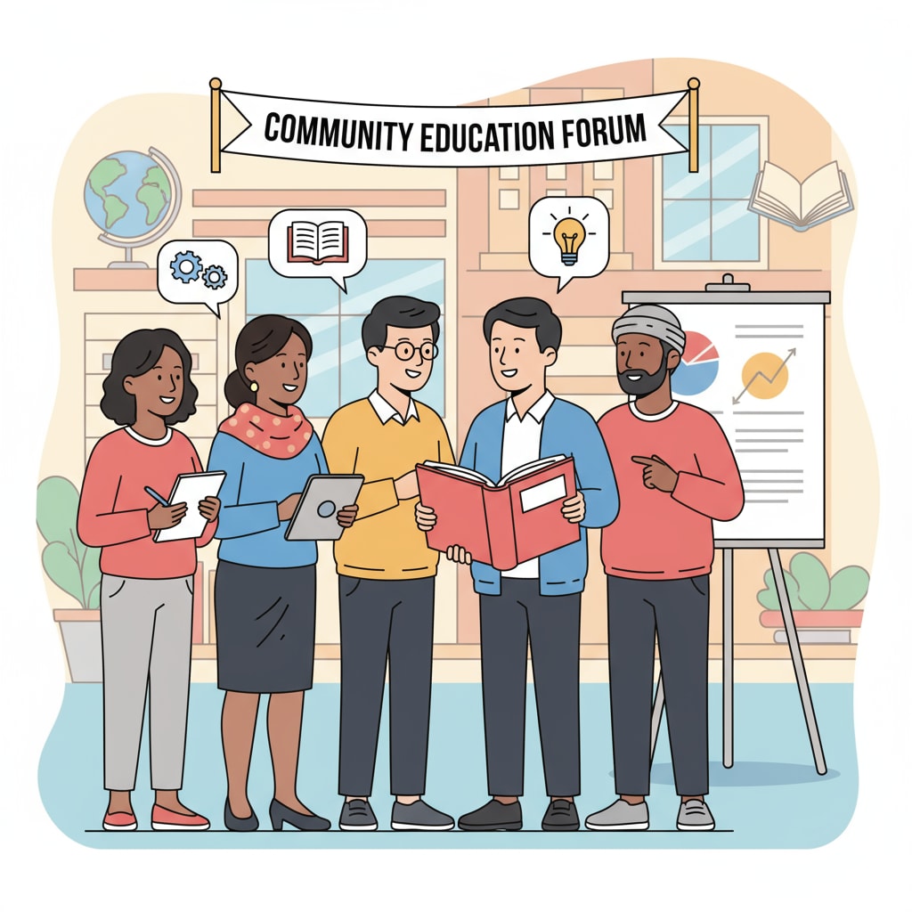 A group of non-white parents attending a school event discussing educational matters. Non-white parents discussing educational curriculum investment at a school event.