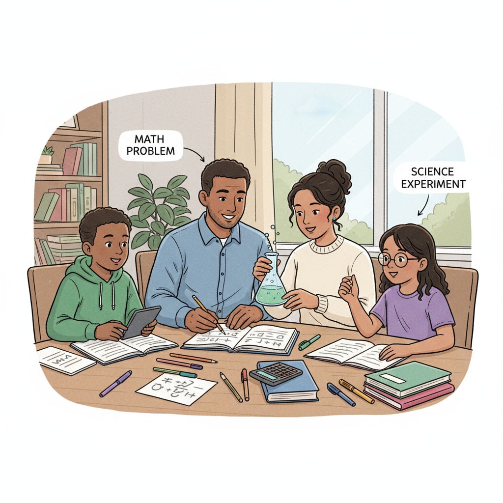 Non-white parents helping their children with homework at home. Non-white parents assisting with educational curriculum investment by helping with homework.