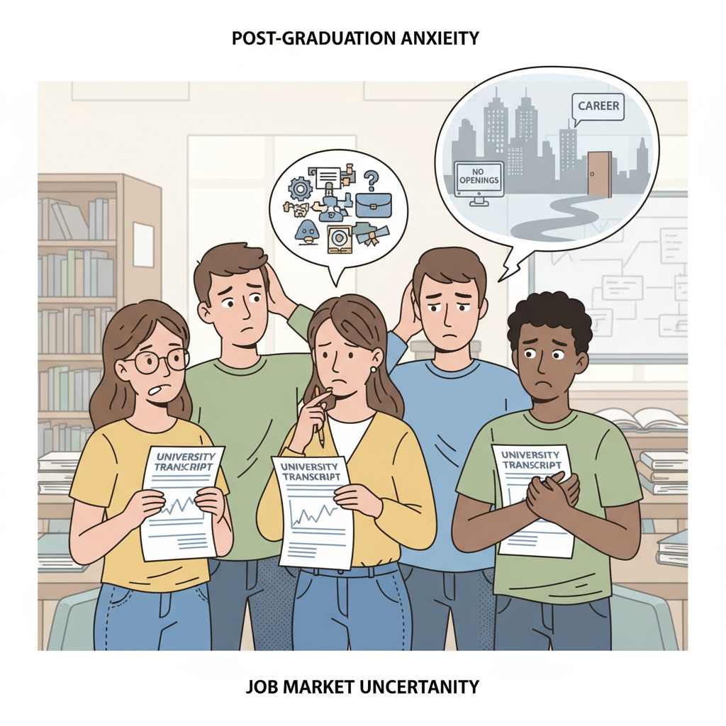 Students looking worried about their future job prospects after graduation while holding their university grade transcripts Students concerned about how their university grades will affect their employment after graduation