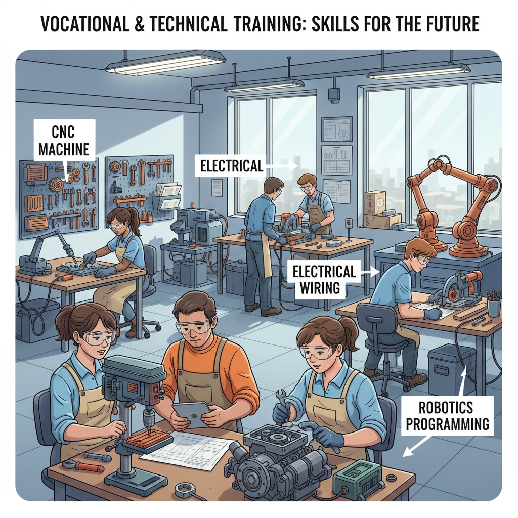 Students in a vocational and technical education workshop are actively involved in hands-on learning activities, which is an important part of vocational and technical education. Vocational and technical education students in hands-on learning