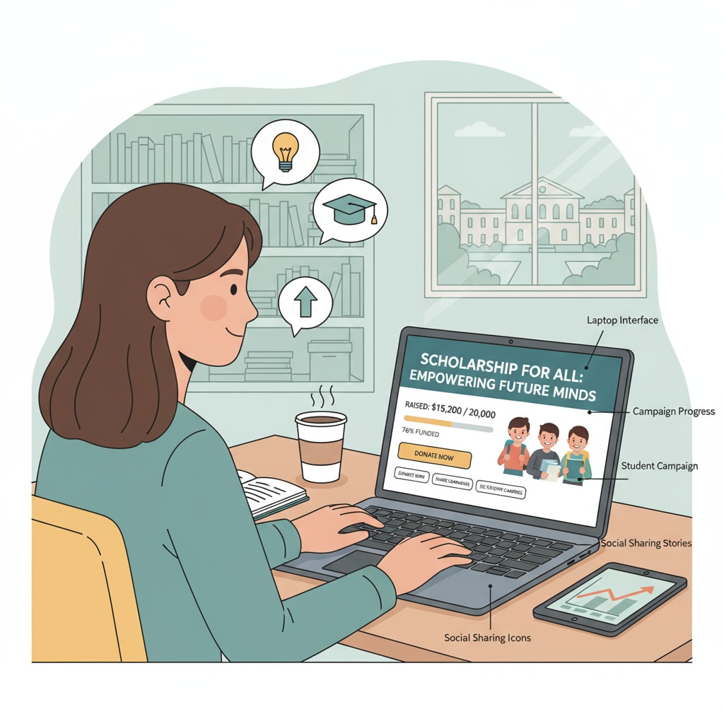 A person using a laptop to manage an online crowdfunding campaign for student education. This shows one of the modern fundraising methods to address student financial issues. Person managing online crowdfunding for K12 students facing financial difficulties, dealing with student expenses through donations