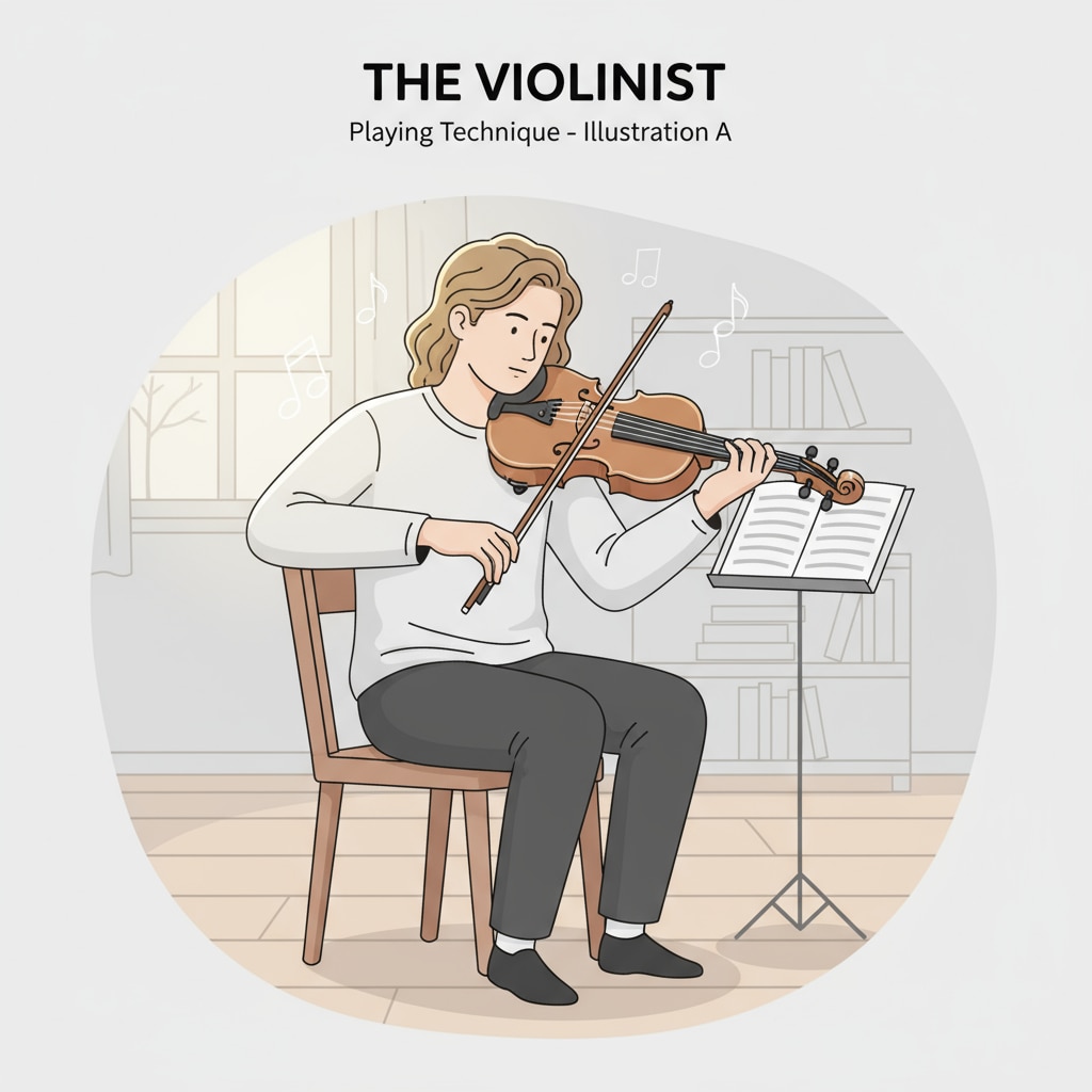 A person is playing a violin in a quiet room. Soft, warm light is shining on the violin, highlighting its details. The player is focused, with their hands moving gracefully across the strings. A person playing a violin in a room, which was initially associated with the misheard crying sound