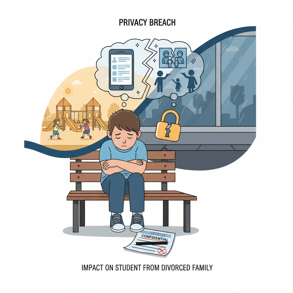 A child looking sad and isolated, representing the impact of privacy breach on a student from a divorced family Sad and isolated child affected by school directory privacy breach of divorced family information