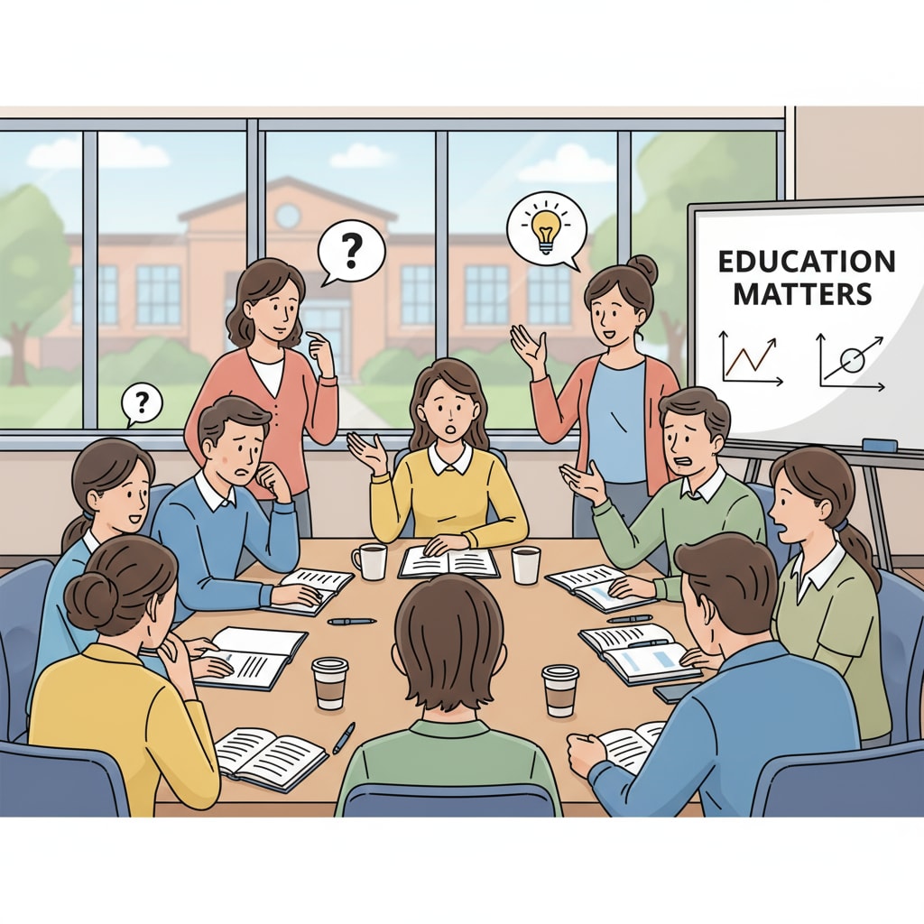 A group of parents are engaged in a serious discussion about education issues during a school meeting, with some looking concerned and others expressing their opinions animatedly. Parents discussing public education, parent complaints, teacher feedback, and ideological disputes at a school meeting