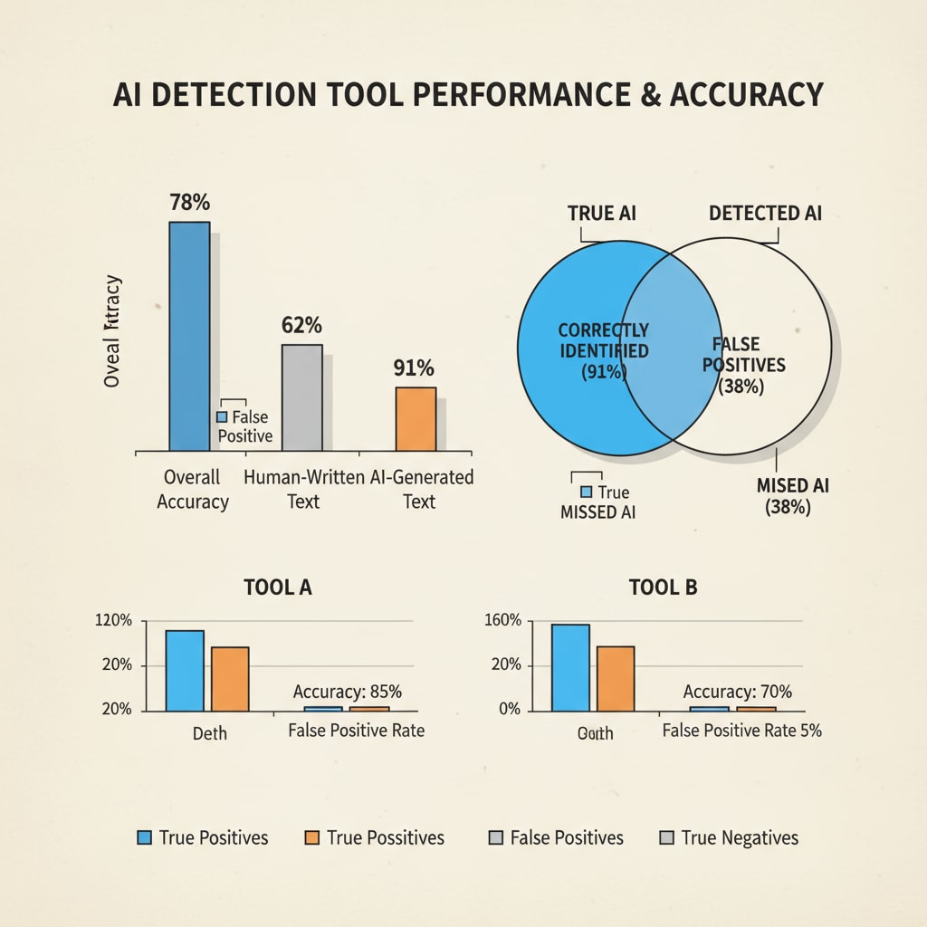 A graphical representation of the accuracy rate of AI detection tools, showing their performance. Graph showing the accuracy rate of AI detection tools