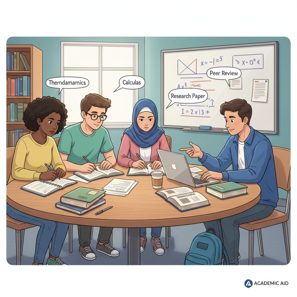 A group of students are sitting around a table, some looking at books and others typing on laptops, engaged in studying and seeking academic help. Students seeking academic help with high school homework, exploring Brainly alternatives