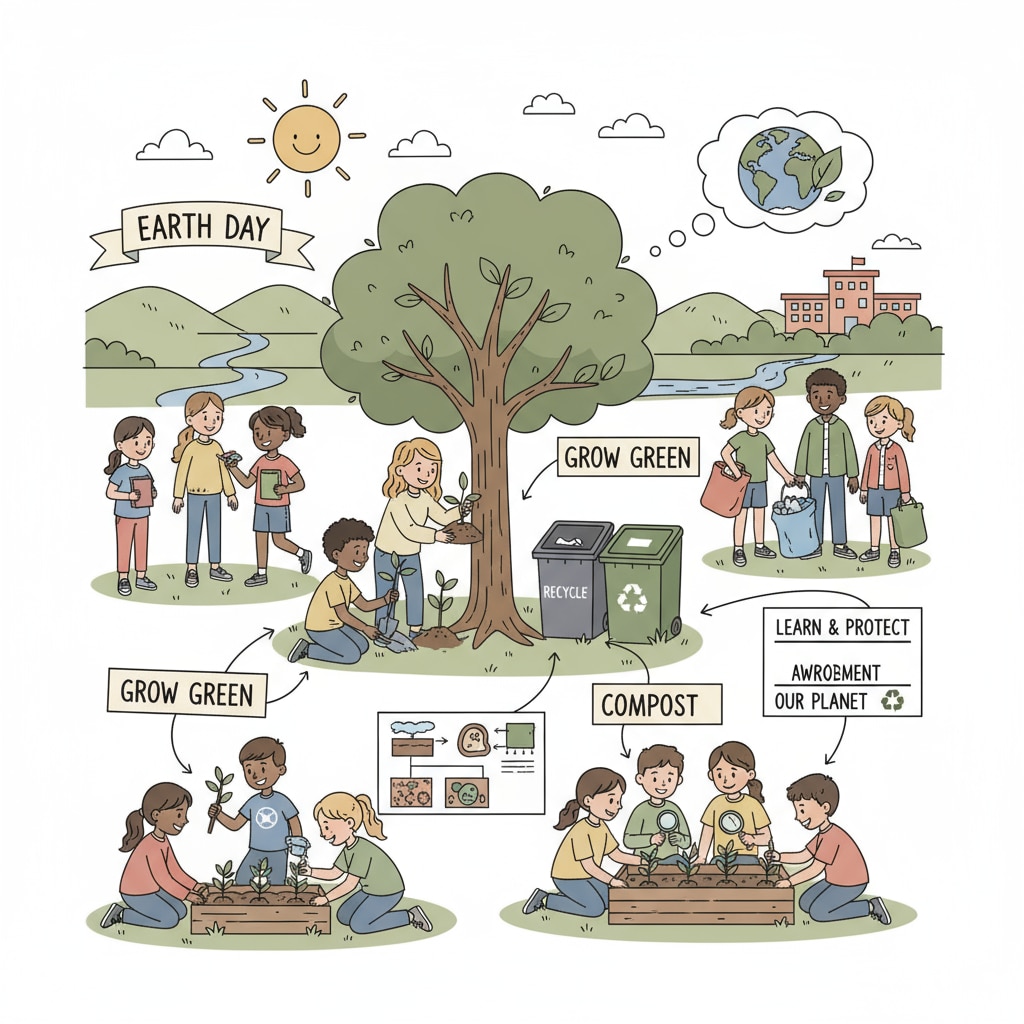 A group of K-12 students are actively participating in an environmental awareness activity, showing their enthusiasm for learning about the environment. K-12 students engaged in environmental education activity related to climate change and social change