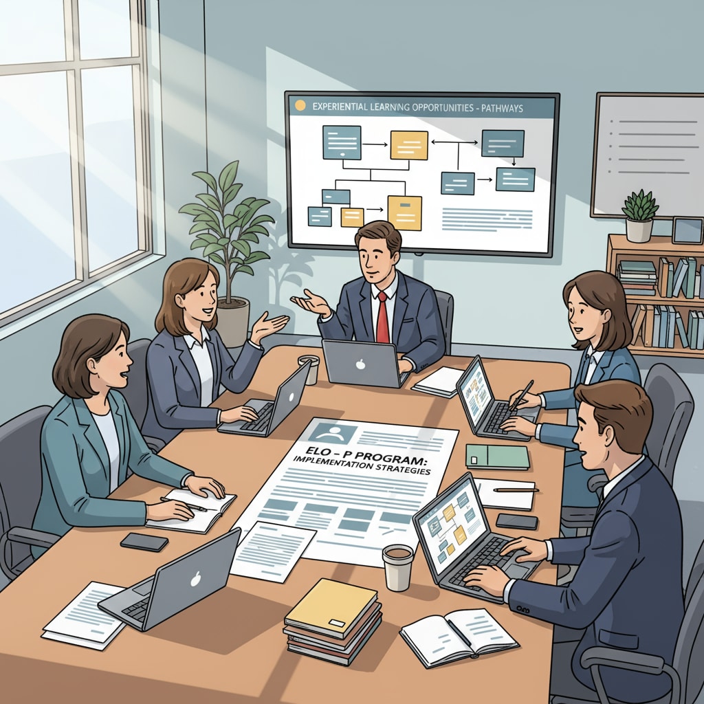 Educators are gathered in a meeting room, discussing the strategies for implementing the ELO-P program, with papers and laptops in front of them. Educators discussing the implementation of the ELO-P educational funding program for extended learning