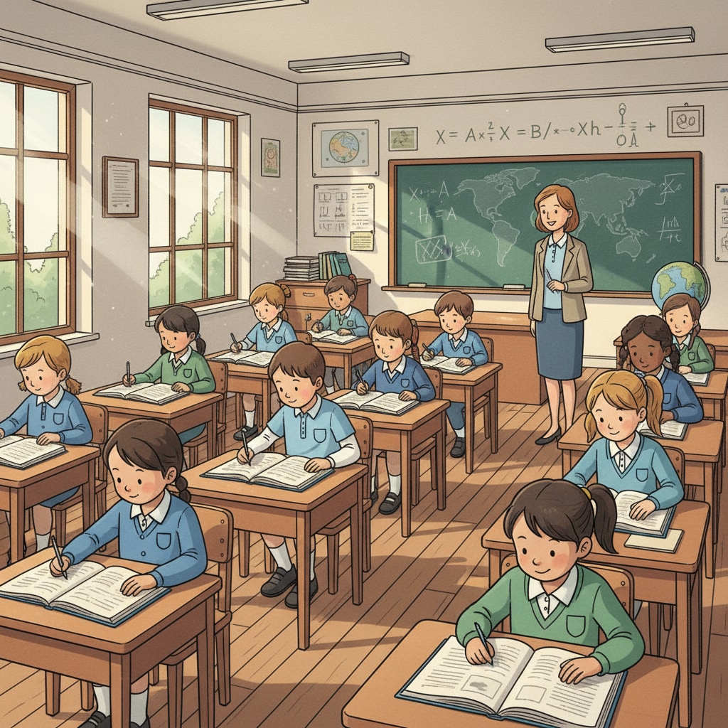 Students are sitting at desks, reading textbooks in a traditional classroom setup. This represents the common scenario of passive reading in K12 education. Students engaged in passive reading in a K12 classroom