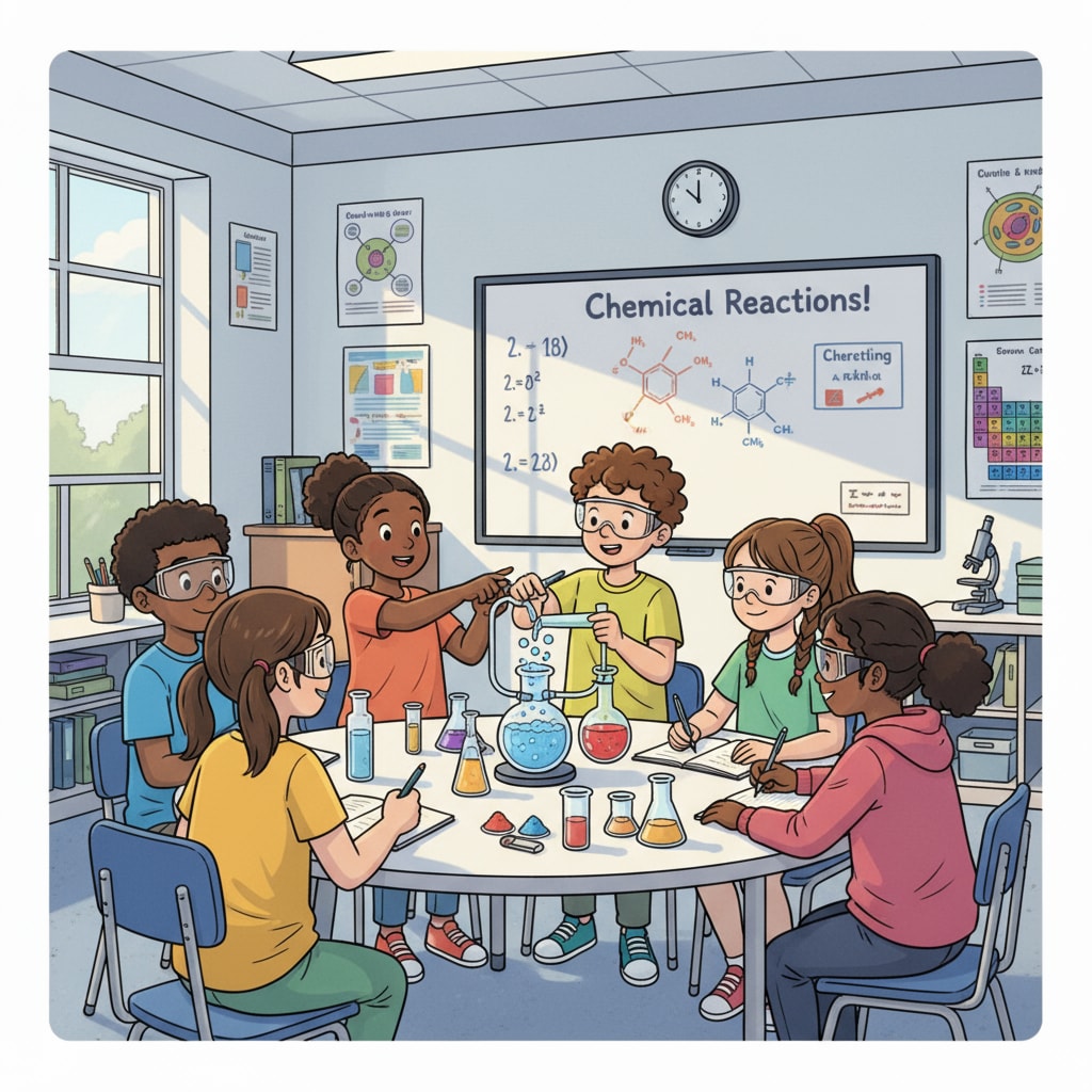 In a charter school classroom, students are gathered around a table, conducting a hands-on science experiment with enthusiasm. Students in a charter school engaged in learning as part of the school choice system within the framework of educational policy and political controversy