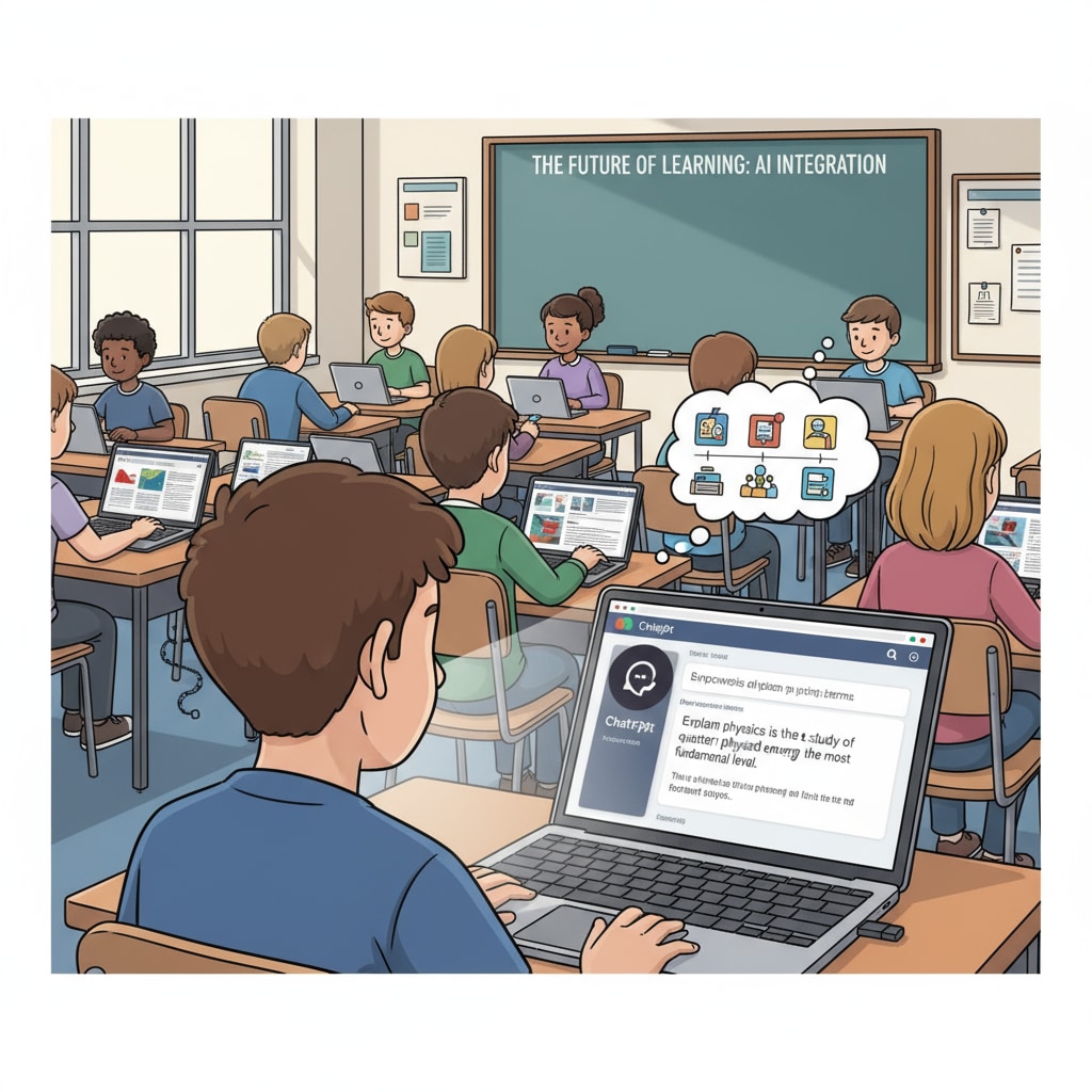 Students are using digital devices in a classroom. One student's laptop screen shows the ChatGPT interface, highlighting the potential for AI use in academic settings. Students using ChatGPT in a classroom, related to cheating prevention and educational technology.