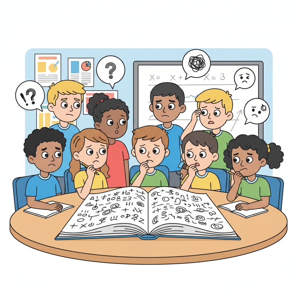 A group of K12 students looking at books with confused expressions, indicating their struggle with reading. K12 students showing confusion while looking at books related to literacy rate, democracy, and reading ability