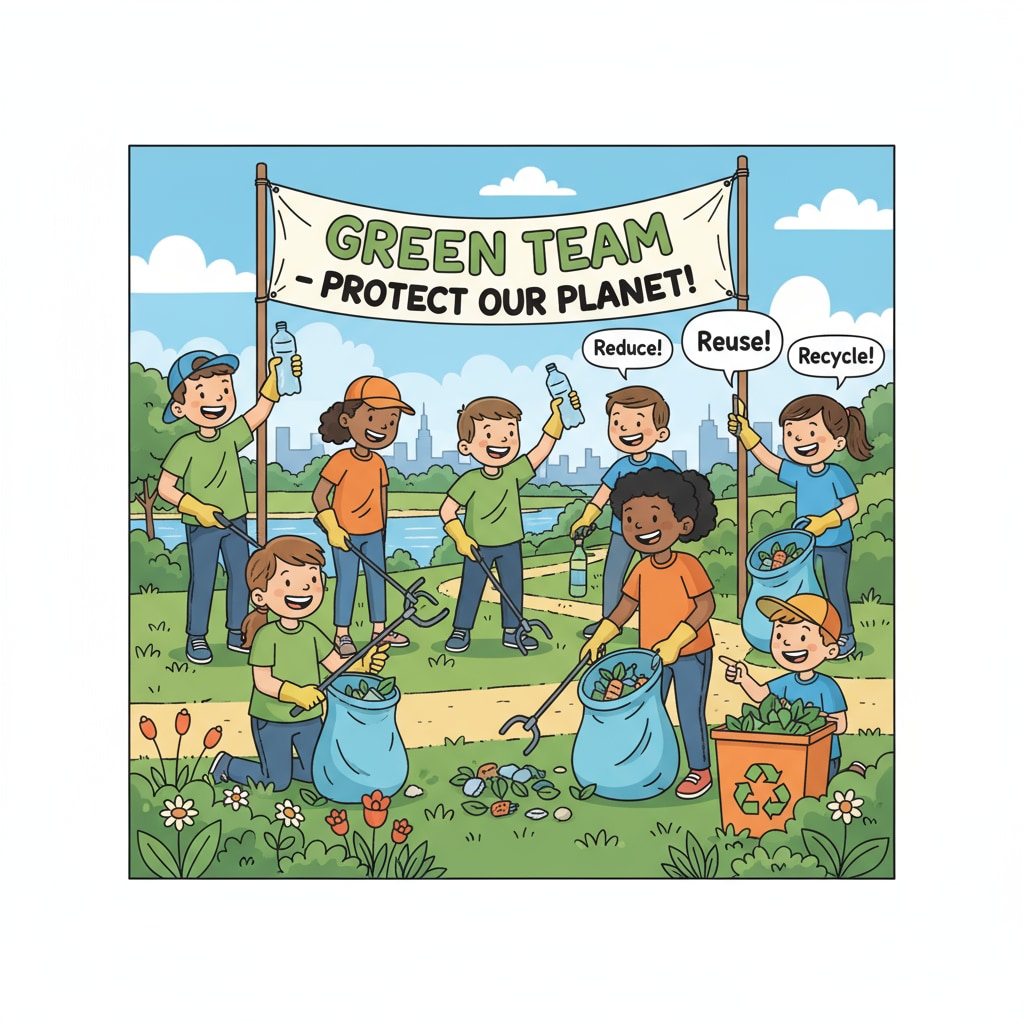 A group of K-12 students are actively participating in an environmental clean-up activity, showing their enthusiasm for environmental protection. K-12 students participating in environmental protection activity
