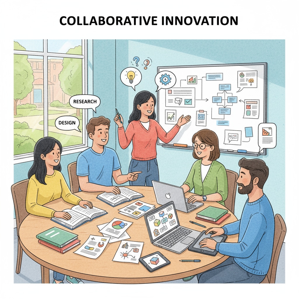 A group of students collaborating on a project-based learning task, discussing ideas and working on a shared goal. Students engaged in project-based learning as a homework alternative