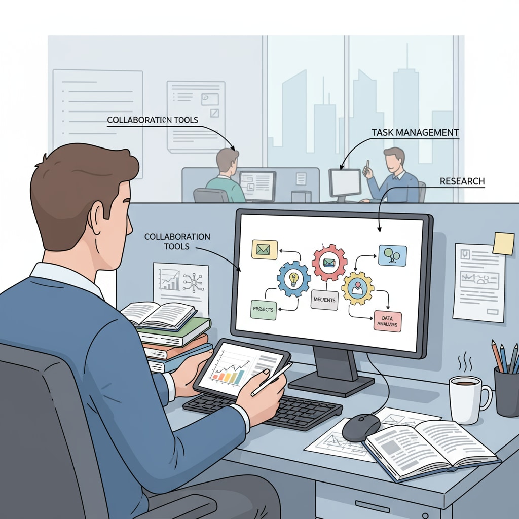 A person is sitting in front of a computer in an office environment, working on various tasks related to their job. A person with a GED working in an office, demonstrating employment prospects in the modern workplace