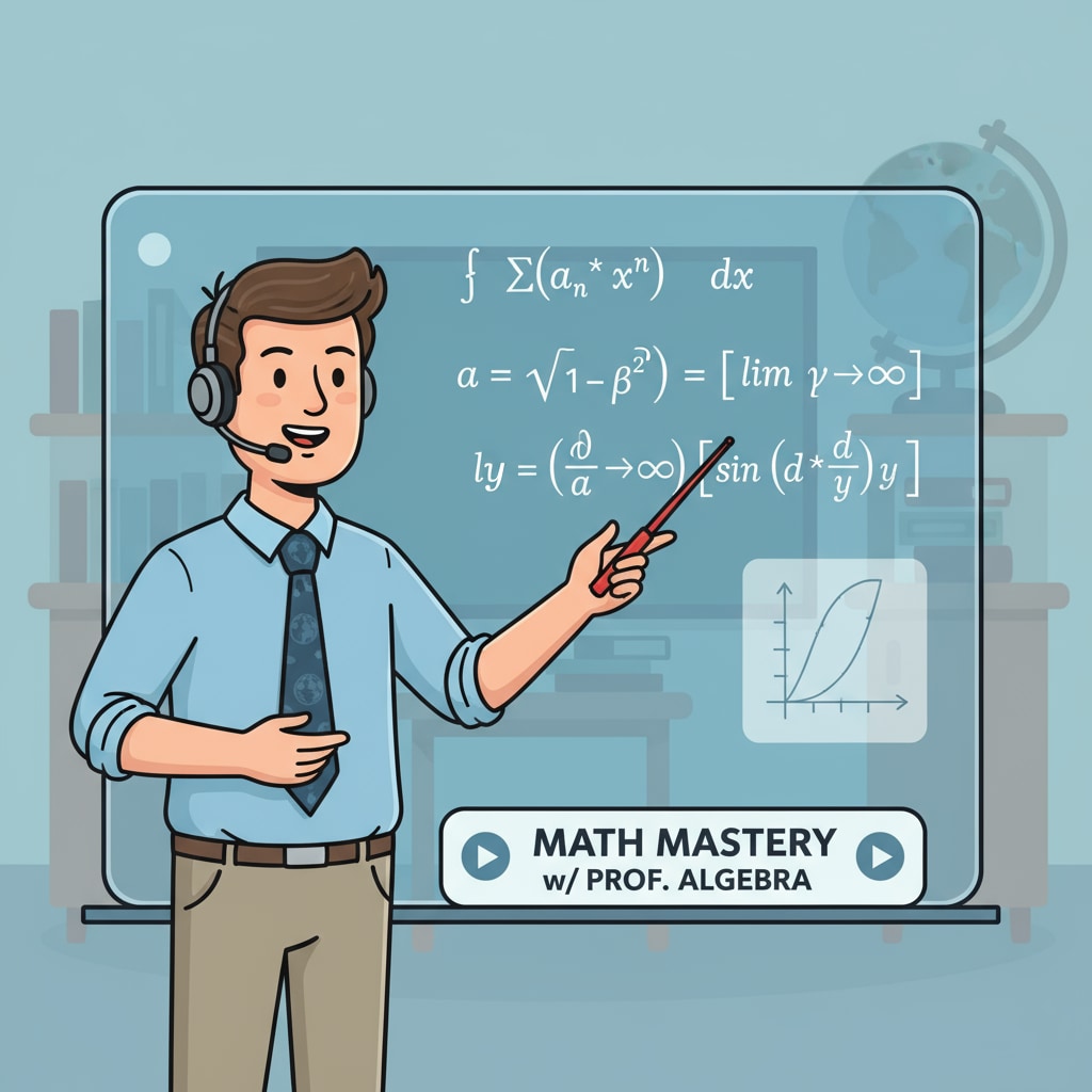 A YouTube teacher is standing in front of a virtual whiteboard, using a pointer to explain a difficult math equation. YouTube teacher providing math teaching for K12 students in online education.