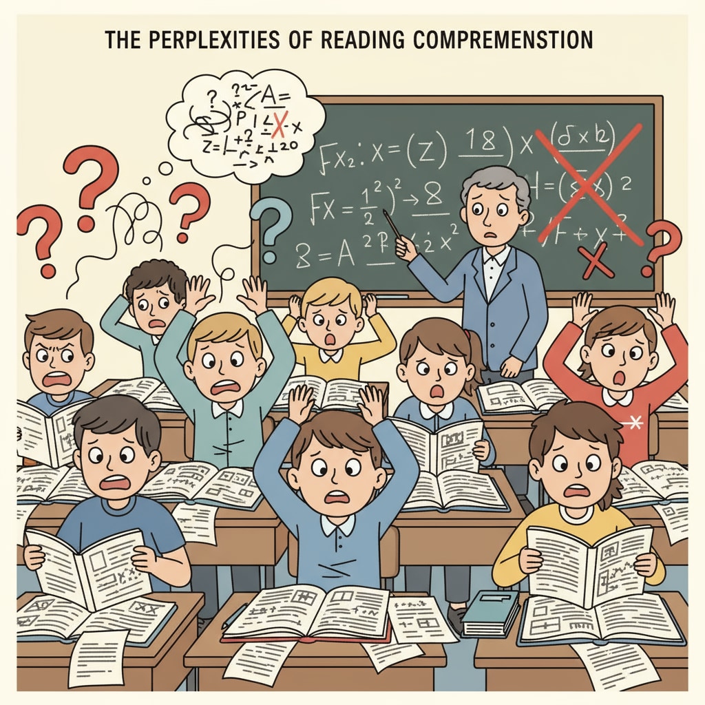 A classroom scene where students are having difficulty understanding the reading materials on their desks. Students with low reading ability in a classroom, related to literacy rate decline and its impact on democracy