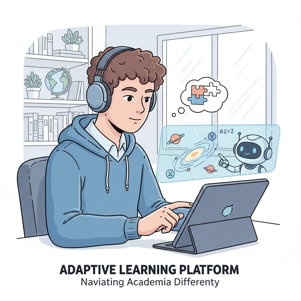 A student with autism using a digital learning tool, highlighting the use of alternative platforms for academic help. Autistic student using an alternative digital learning platform for high school finals.