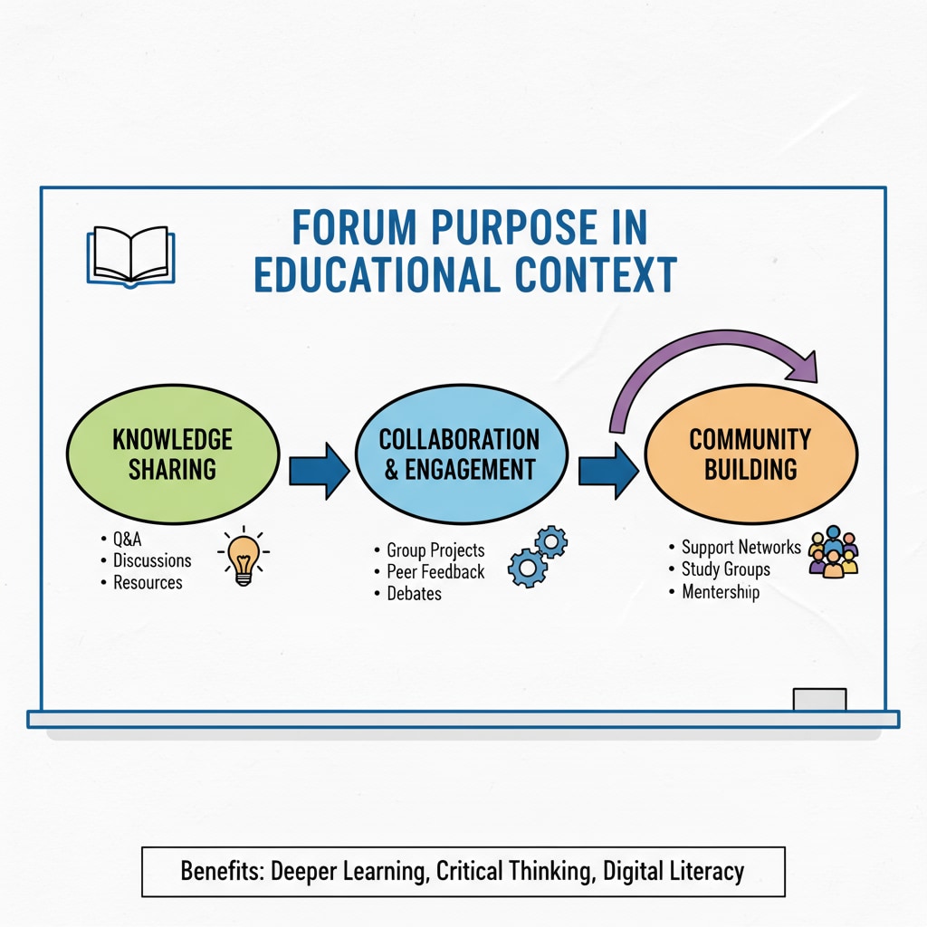 A whiteboard displaying the concept of forum purpose in an educational context. Whiteboard showing forum purpose relevant to post deletion and PLC in K12 education