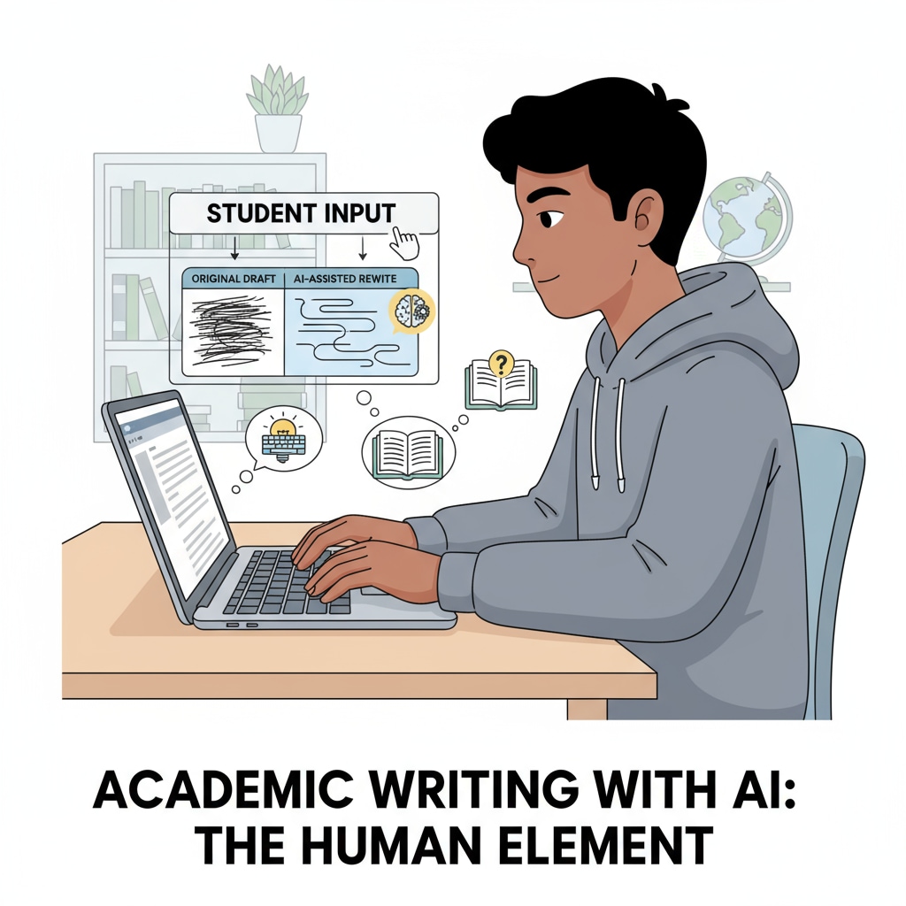 A student is engaged in the process of typing content that could potentially be AI - rewritten onto a laptop, highlighting the act of manual input in the context of using AI tools for academic work. A student manually inputting AI - rewritten content on a laptop in a K12 educational setting