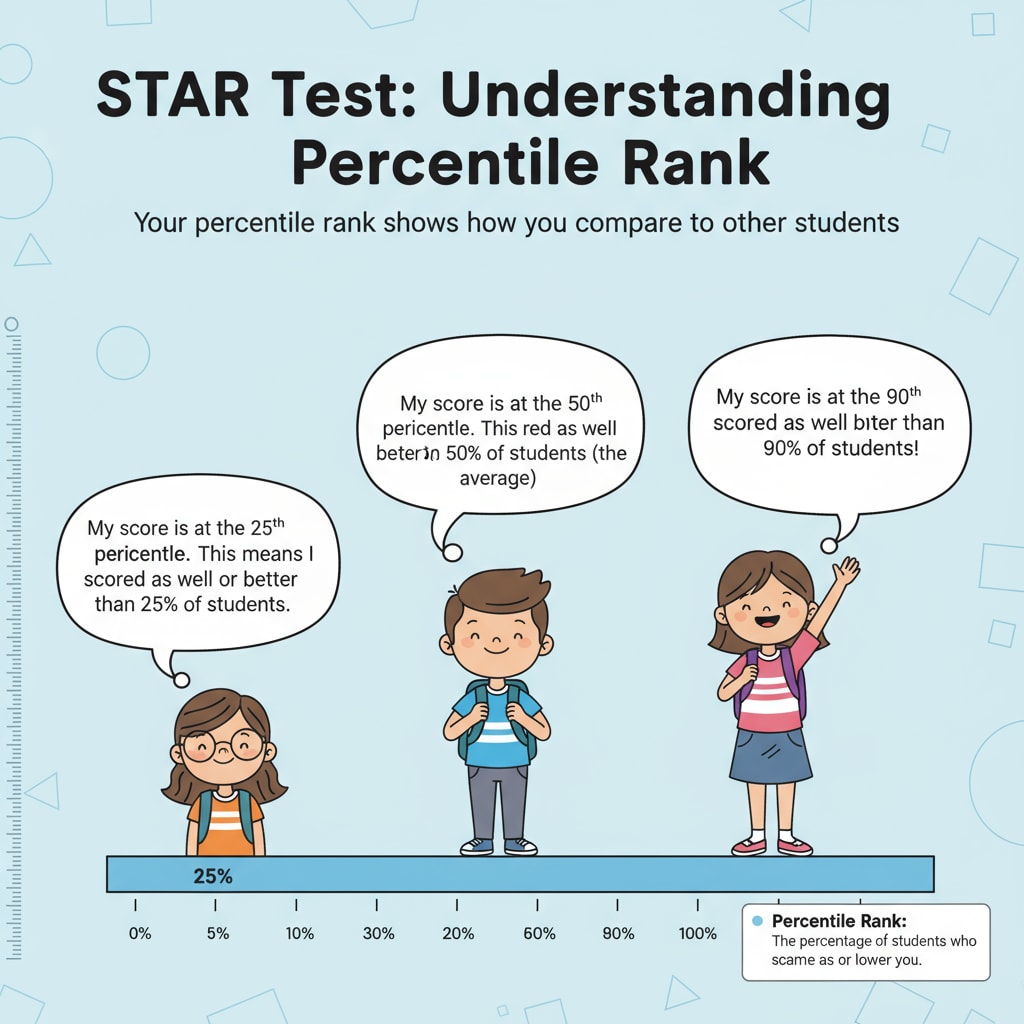 A chart that visually explains the concept of percentile rank in the STAR test, with clear labels and examples. Percentile rank explanation chart for STAR test