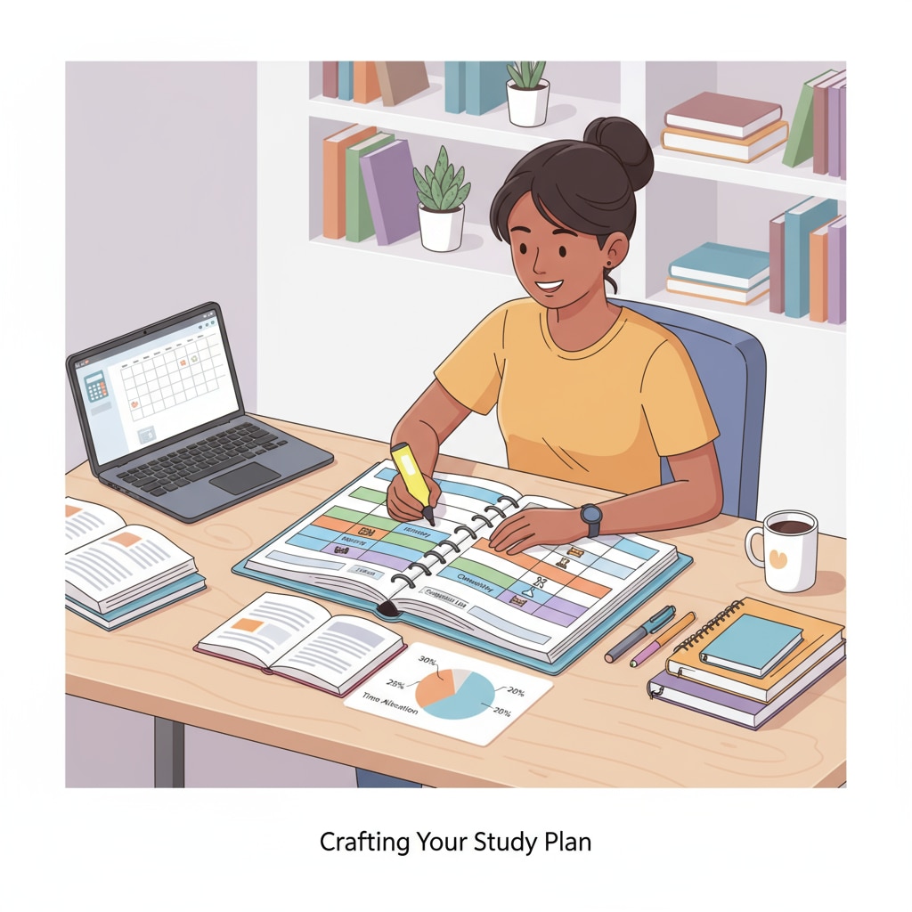 Student making a study schedule using a planner, highlighting different subjects and time allocations High school student creating a study plan for academic improvement and key skill acquisition