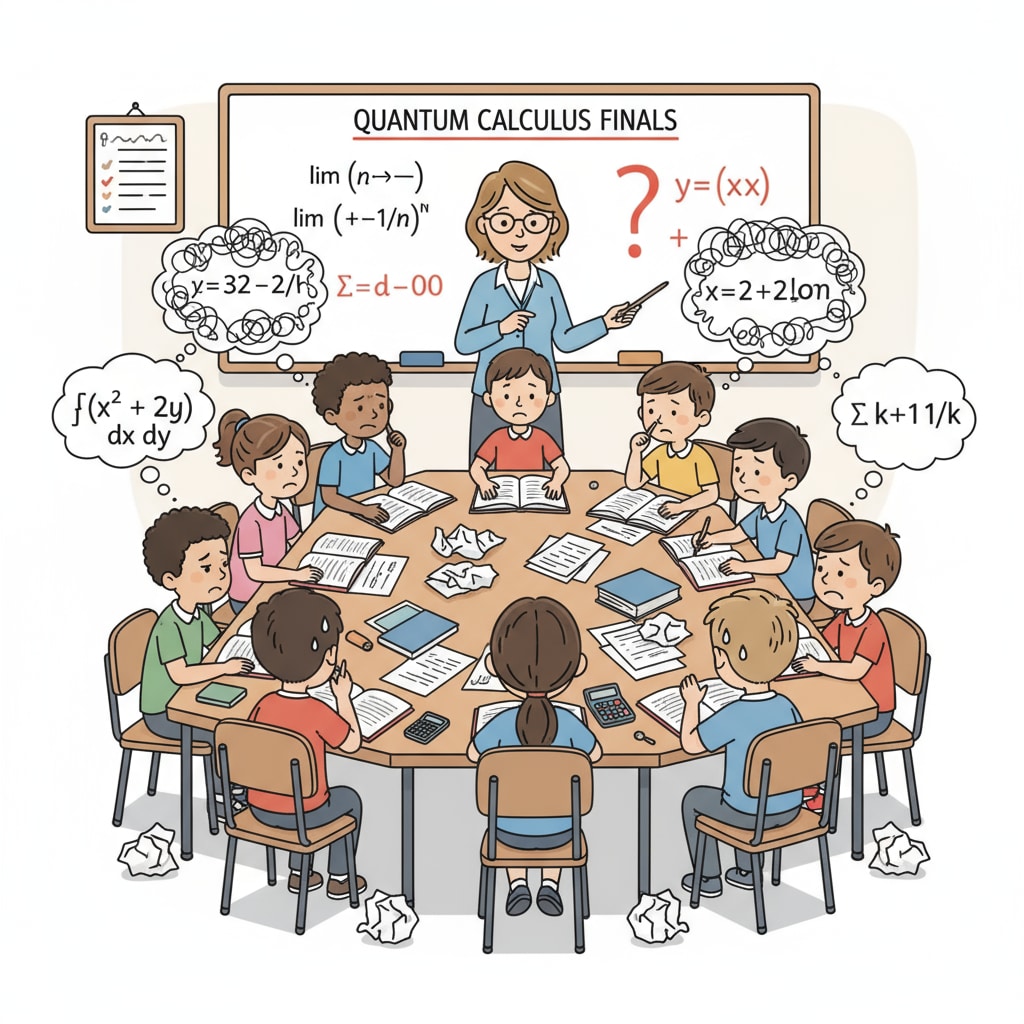 A classroom scene where students are struggling with complex math problems Students struggling with advanced math in K12 education