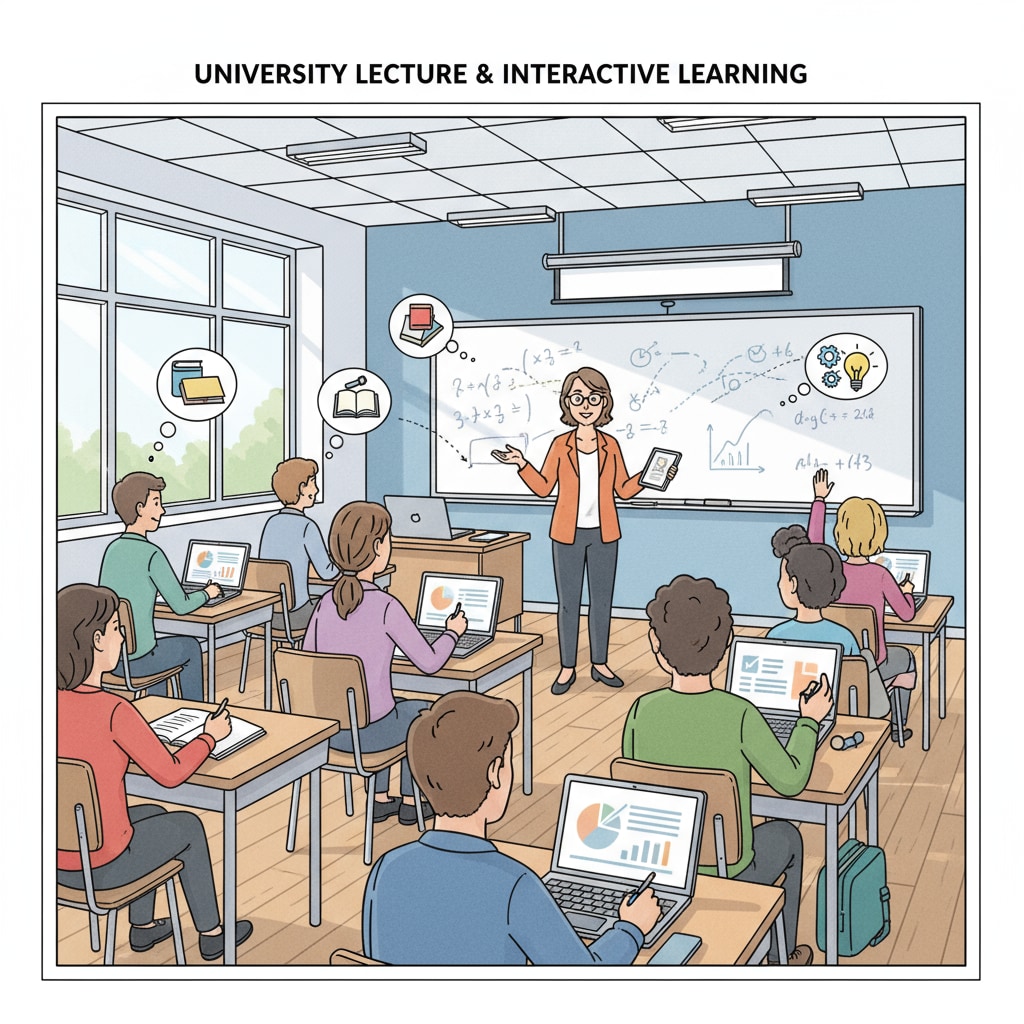 A group of university students are attentively listening to a professor during a lecture, taking notes and participating in discussions. University students attending a lecture as part of their higher education for potential return on investment