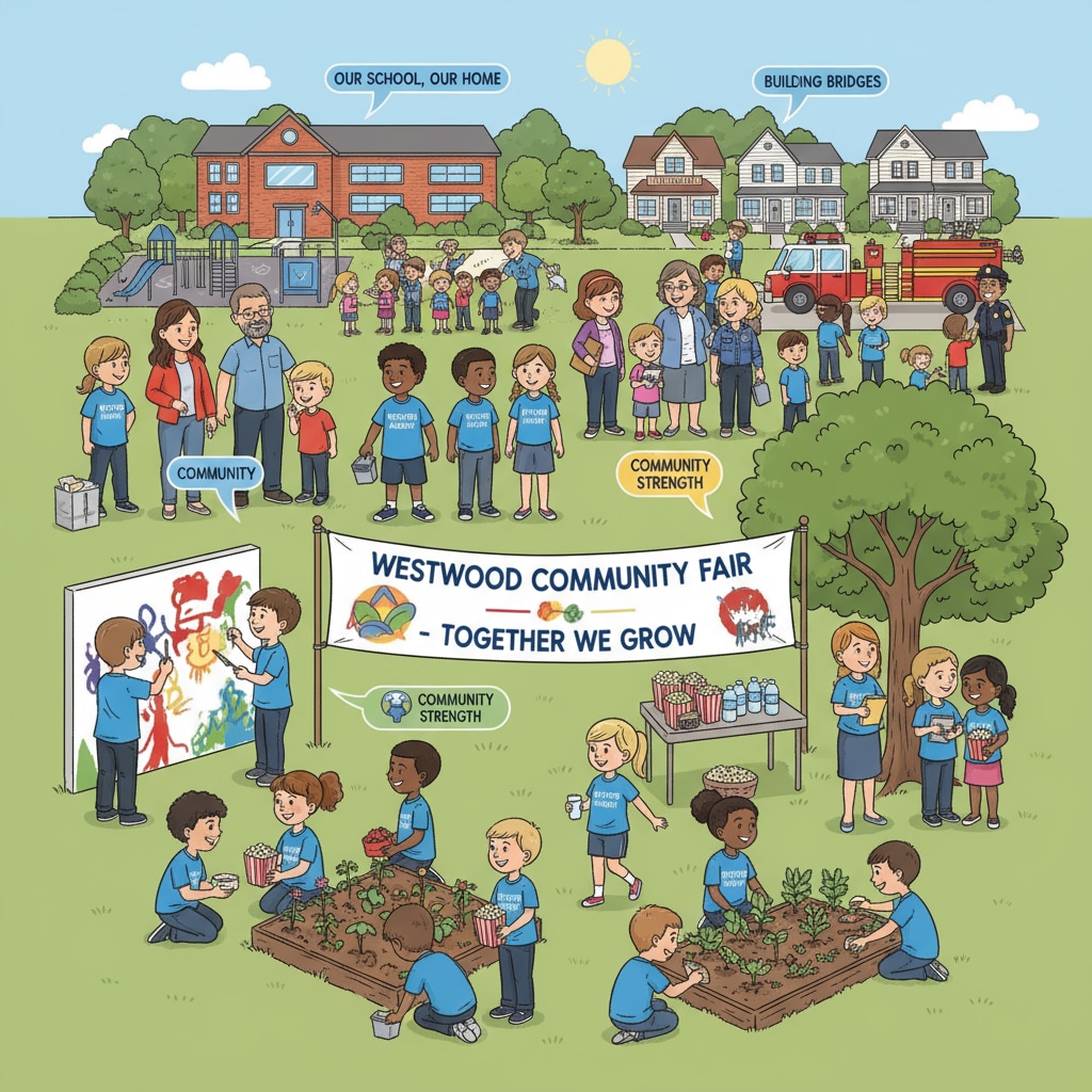 A group of students from a neighborhood school participating in a community event, showing the positive impact of neighborhood schools on community cohesion which conservatives fear might be lost with school choice Students from neighborhood school in community event related to school choice, conservatives, and education policy