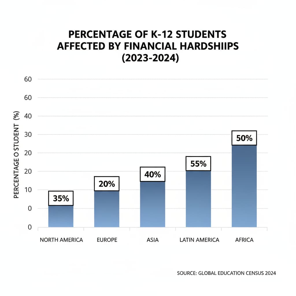 A graph showing the percentage of K12 students affected by financial hardships in different regions Graph depicting the impact of financial hardships on K12 students across regions