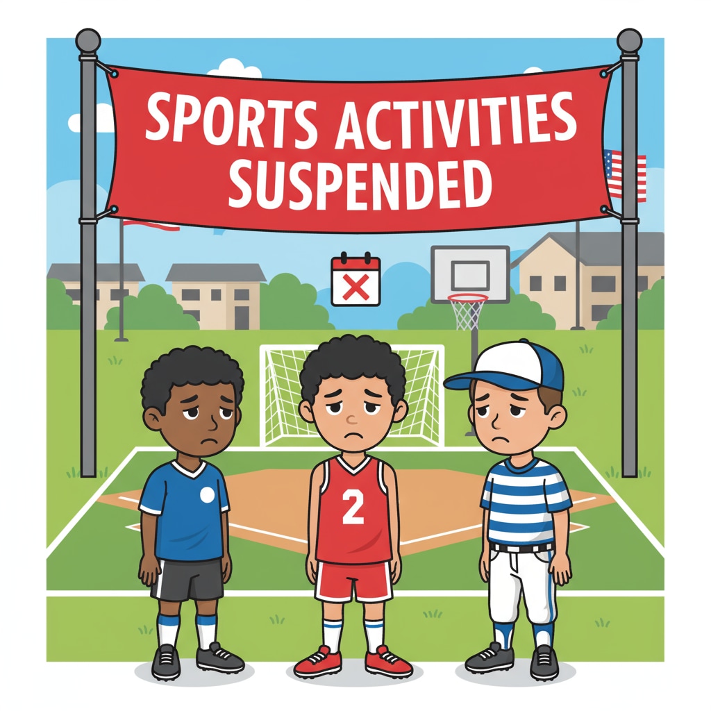 A group of military children in sports uniforms looking disappointed due to the suspension of sports activities Military children disappointed about sports activity suspension during government shutdown