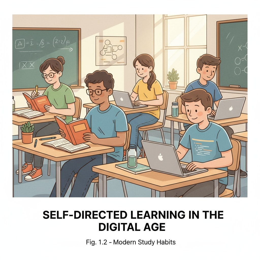 A group of adolescents are sitting at desks, some reading books while others are typing on laptops, engaged in self-study. Adolescents utilizing self-learning resources to address educational gaps