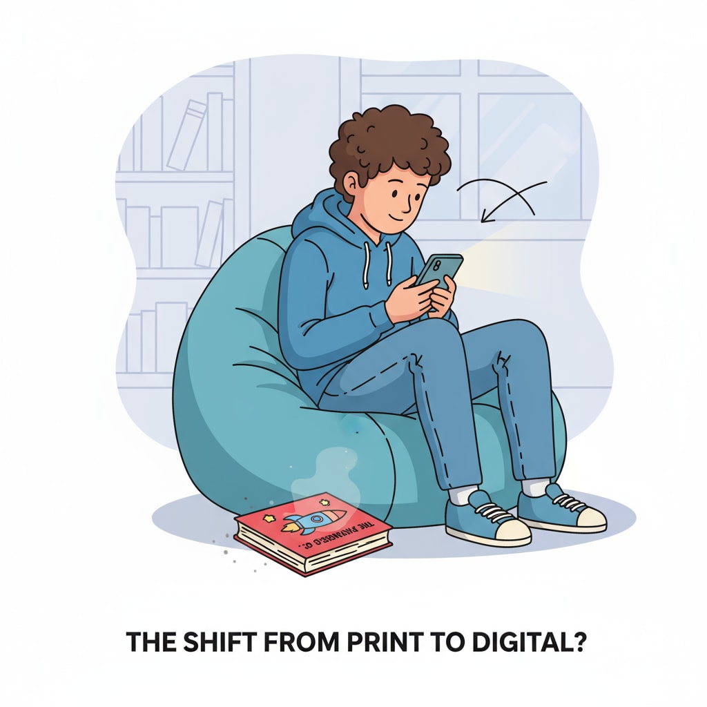 A young person completely focused on their smartphone, ignoring a book nearby, highlighting the shift away from reading. Teenager preferring smartphone over reading, associated with literacy rate, democracy, and reading habits