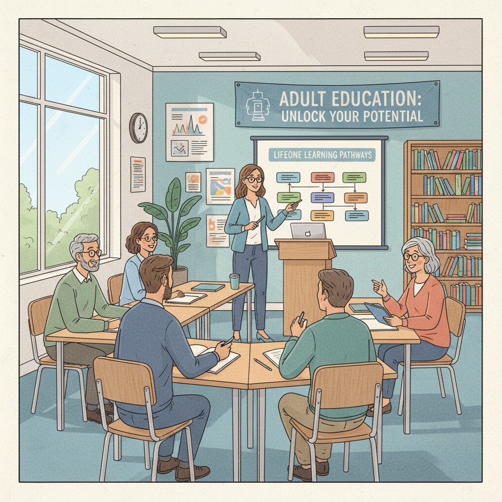 An image showing adults studying in a classroom environment, representing adult education opportunities Adults engaged in learning in a classroom setting for high school diplomas in adult education with free resources