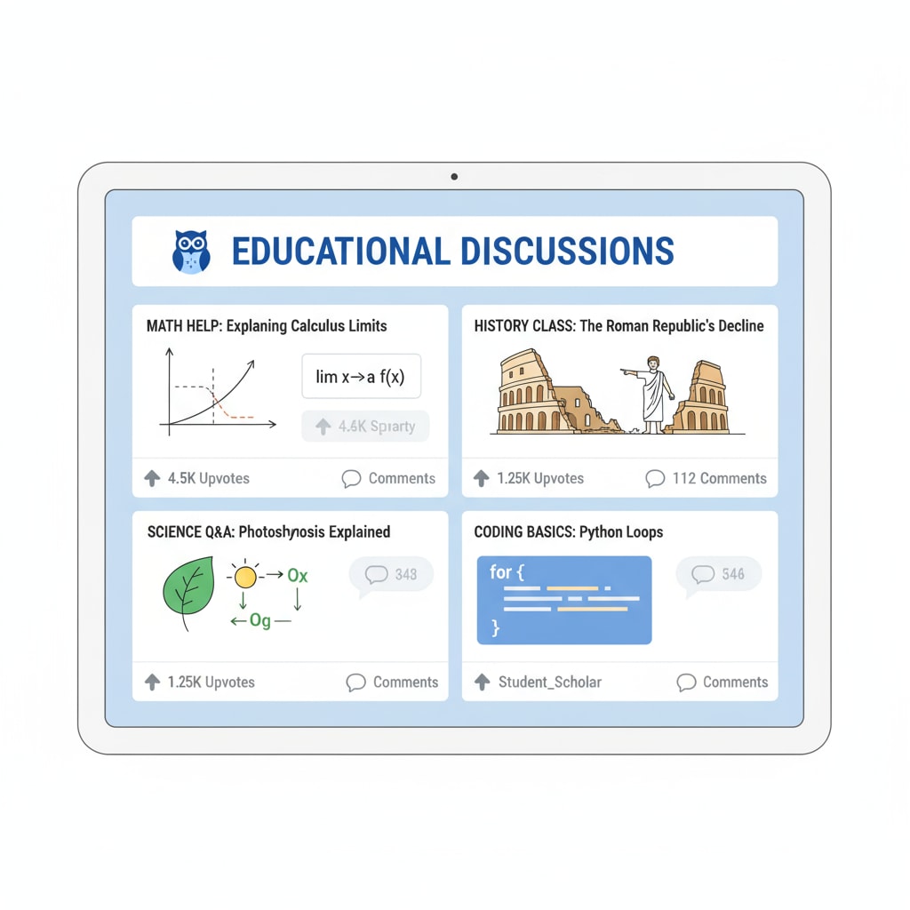 People are engaged in educational discussions on the Reddit platform, with various posts visible on the screen. Educational discussions on the Reddit platform related to educational community rules, Reddit education network, and educational subreddits