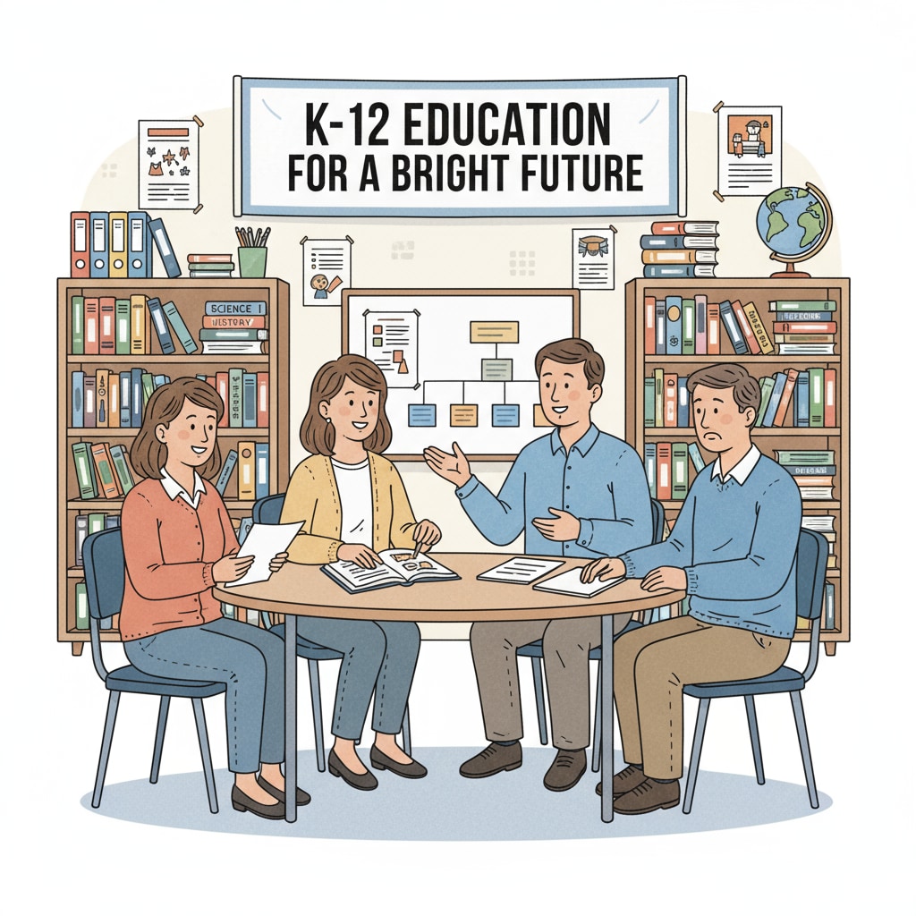An image depicts teachers and parents having a conversation about K12 education, with books and papers related to schoolwork in the background. Teachers and parents communicating about K12 education in the context of educational community rules, Reddit education network, and educational subreddits