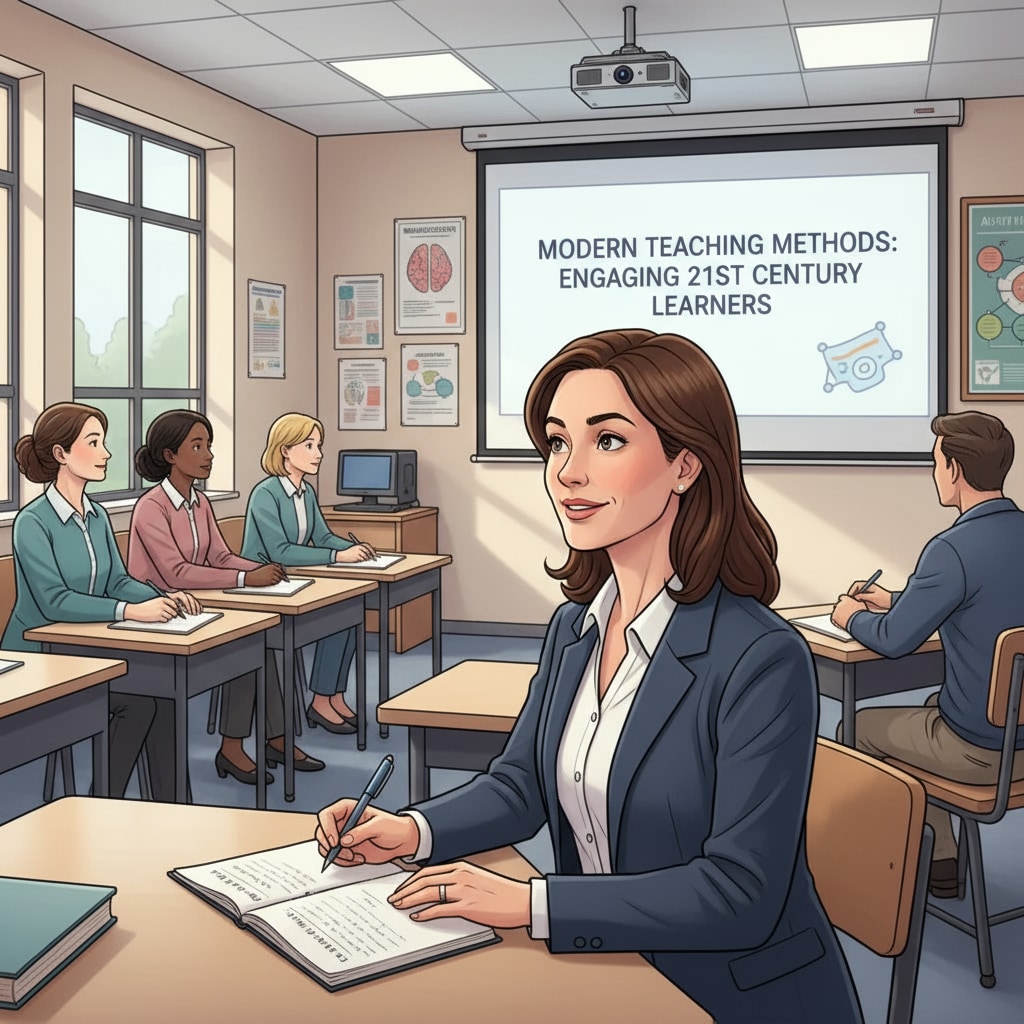A teacher is attentively attending a graduate program lecture on modern teaching methods, taking notes and showing a strong desire to learn. Teacher in a graduate program related to teaching effectiveness, graduate programs, and curriculum design