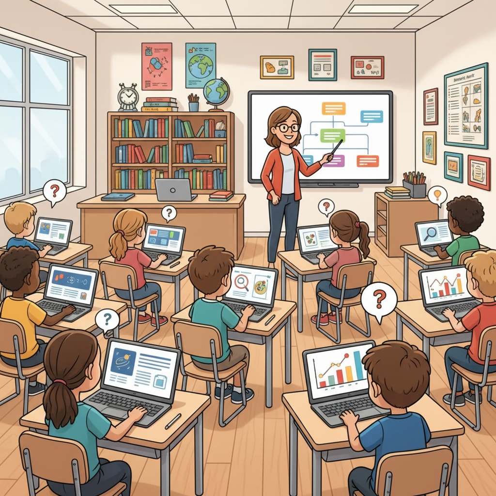 A classroom scene where students are using Chromebooks for digital learning Students using Chromebooks for digital learning in a classroom