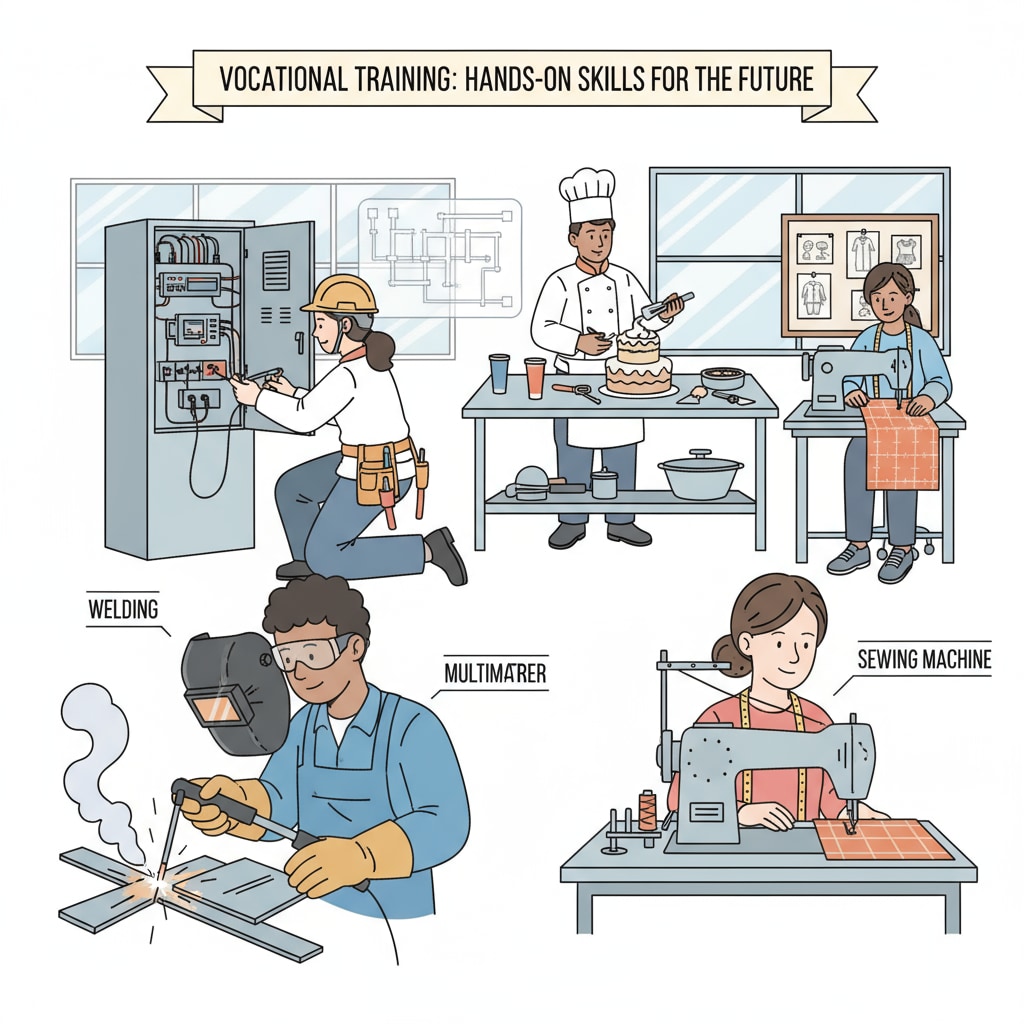 A group of students in a vocational training workshop, focusing on hands-on learning related to a specific trade. This shows the practical nature of vocational education. Students engaged in vocational training for better employment prospects related to return on investment.