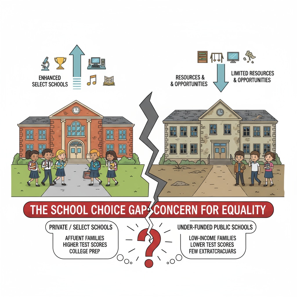 A graph presenting the potential gap in educational opportunities due to school choice, highlighting one of the concerns in the debate among conservatives regarding school choice. Graph showing the potential gap in educational opportunities related to school choice, conservatives, and education policy