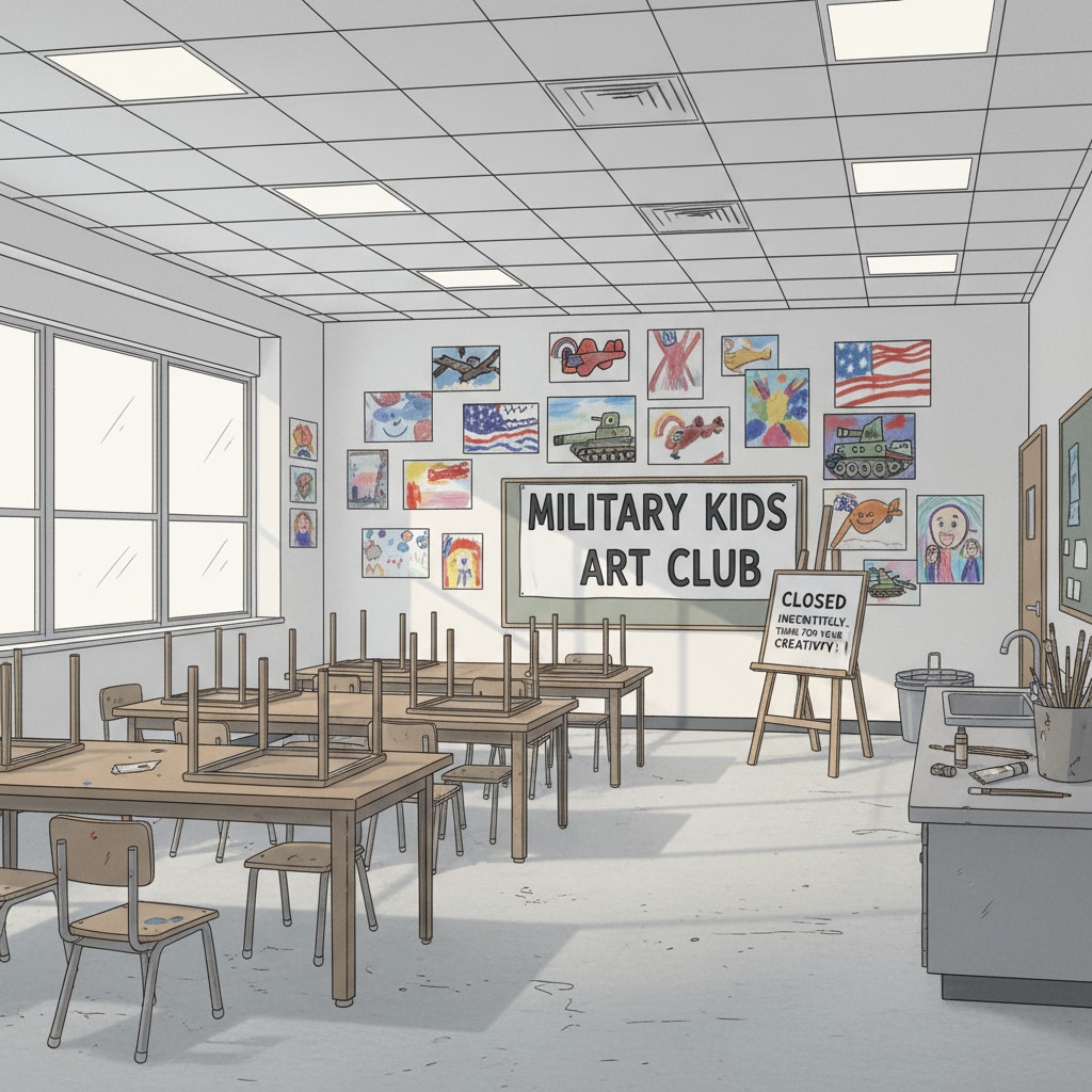 Empty classroom for military children's extracurricular art activities due to government shutdown