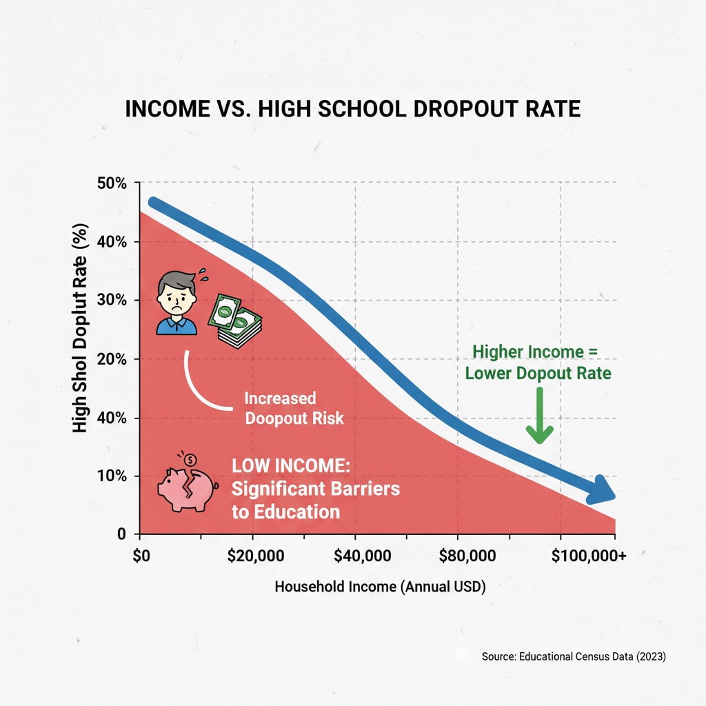 A graph depicting the relationship between low income and high school dropout rates, highlighting the challenges faced by this group Graph showing the connection between low income and high school dropout rates for low-income individuals